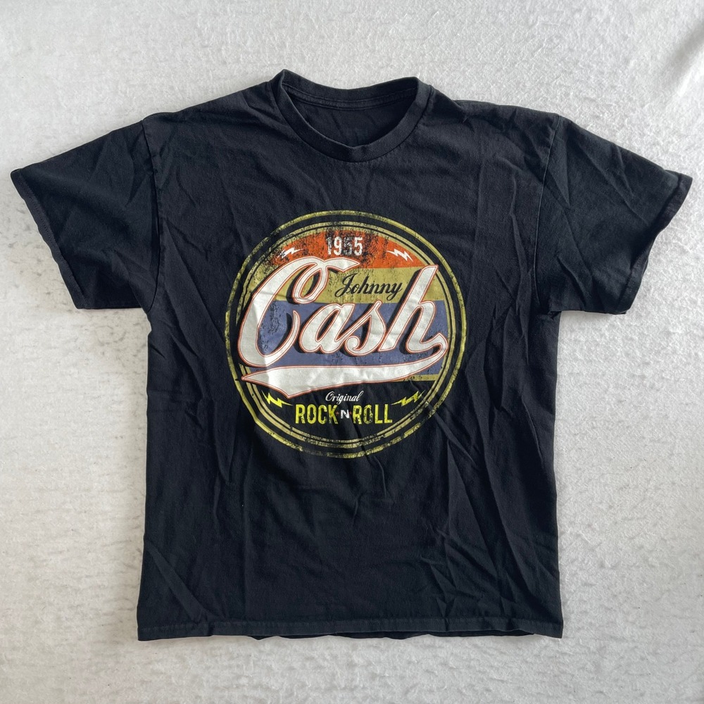 Johnny Cash Graphic T-Shirt Large Black Original Rock N Roll 1955 Distressed